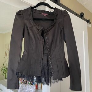 Betsey Johnson Black Ruffled Button-Up Corset Blazer
